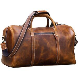 🆕 Women Brown Leather Duffel Bags Full Grain Travel Overnight Weekend  Sports